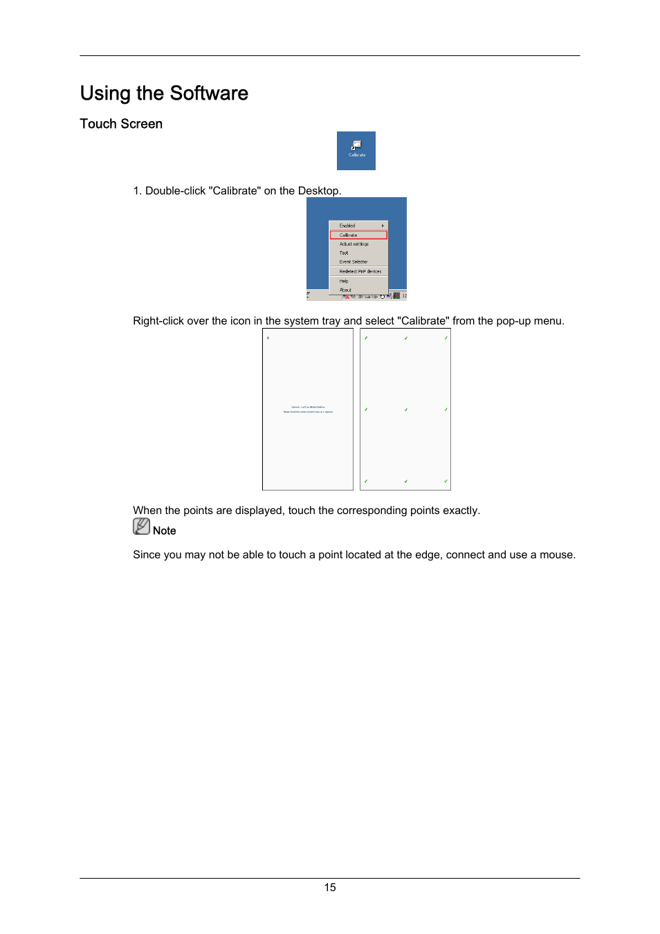 Using the software, Touch screen | Samsung SYNCMASTER 460TMN User Manual | Page 16 / 59