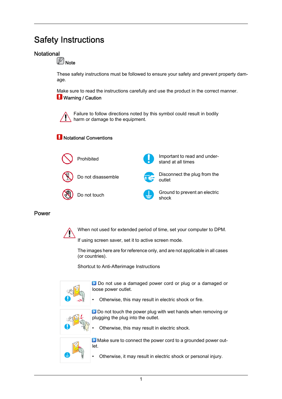 Safety instructions, Notational, Power | Samsung SYNCMASTER 460TMN User Manual | Page 2 / 59