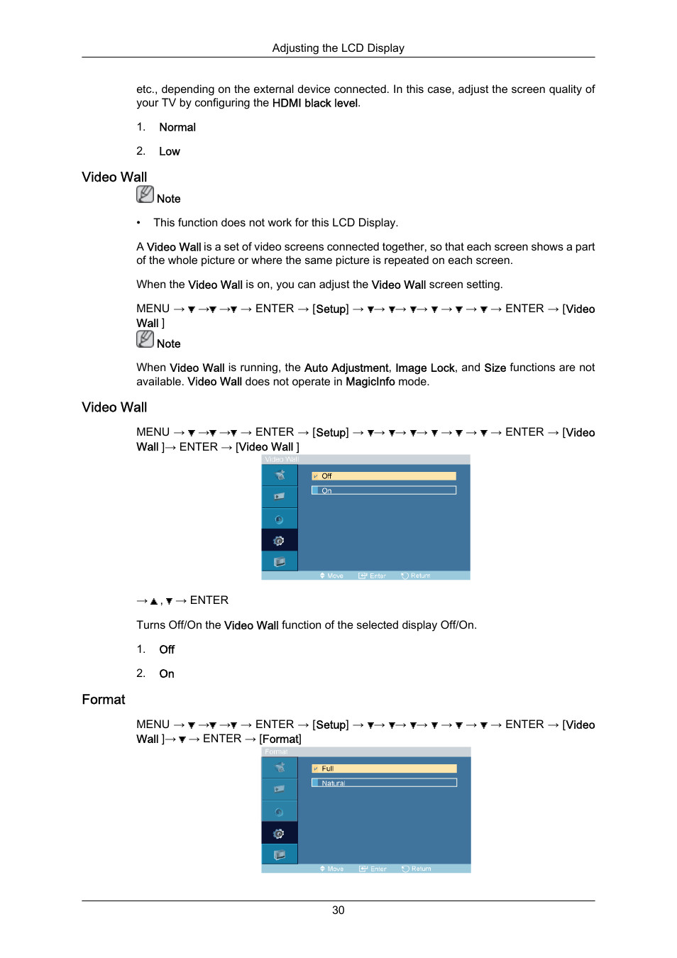Video wall, Format | Samsung SYNCMASTER 460TMN User Manual | Page 31 / 59