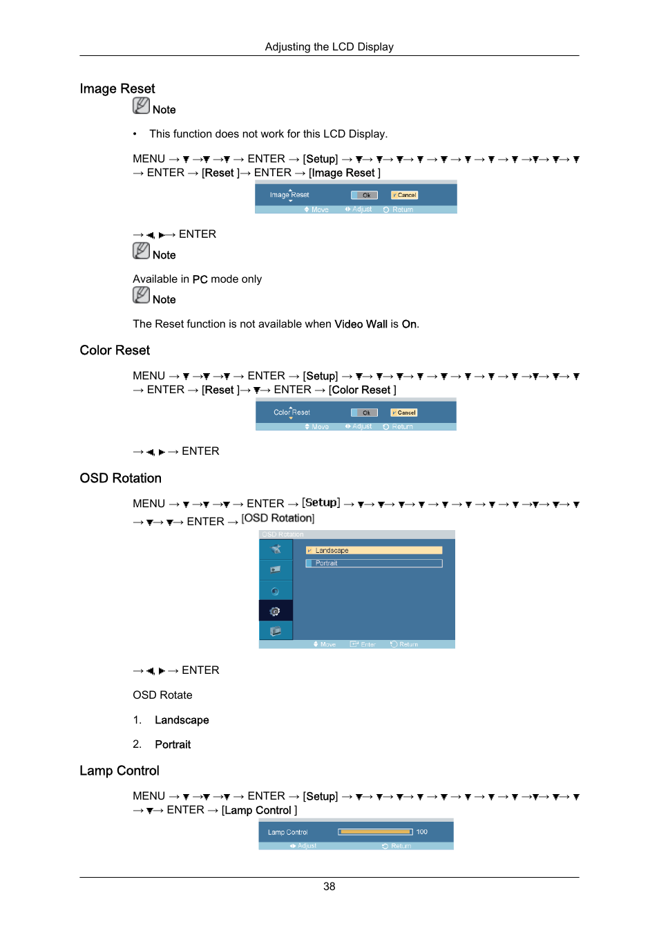 Image reset, Color reset, Osd rotation | Lamp control | Samsung SYNCMASTER 460TMN User Manual | Page 39 / 59
