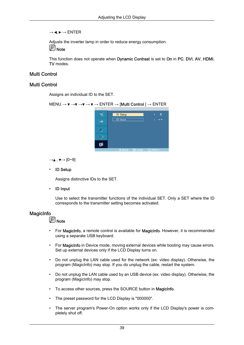 Multi control, Magicinfo | Samsung SYNCMASTER 460TMN User Manual | Page 40 / 59