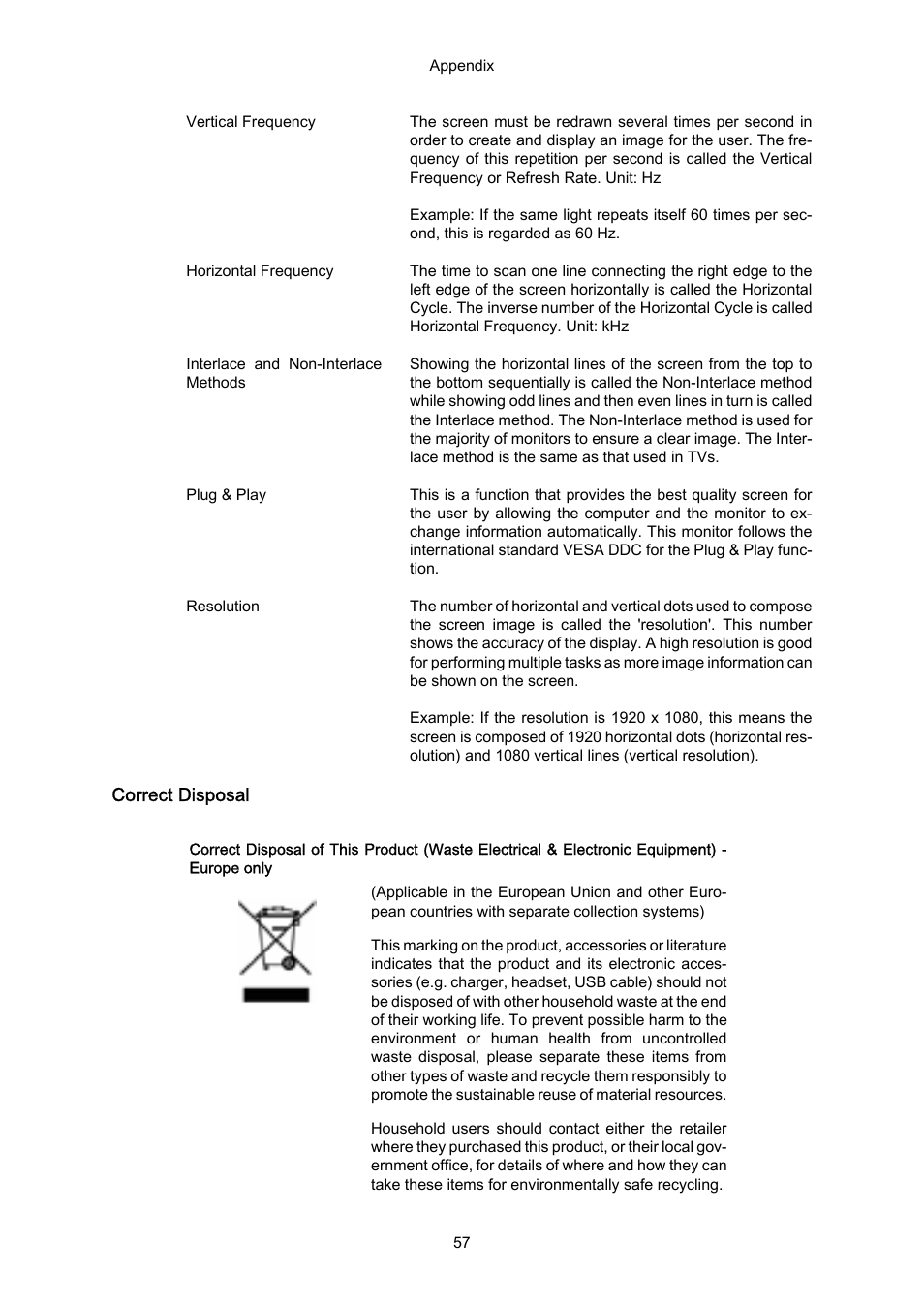 Correct disposal | Samsung SYNCMASTER 460TMN User Manual | Page 57 / 59