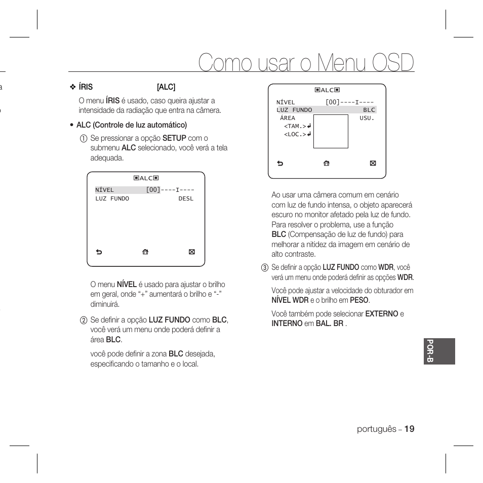 Como usar o menu osd | Samsung DOME SCC-B5369 User Manual | Page 129 / 146