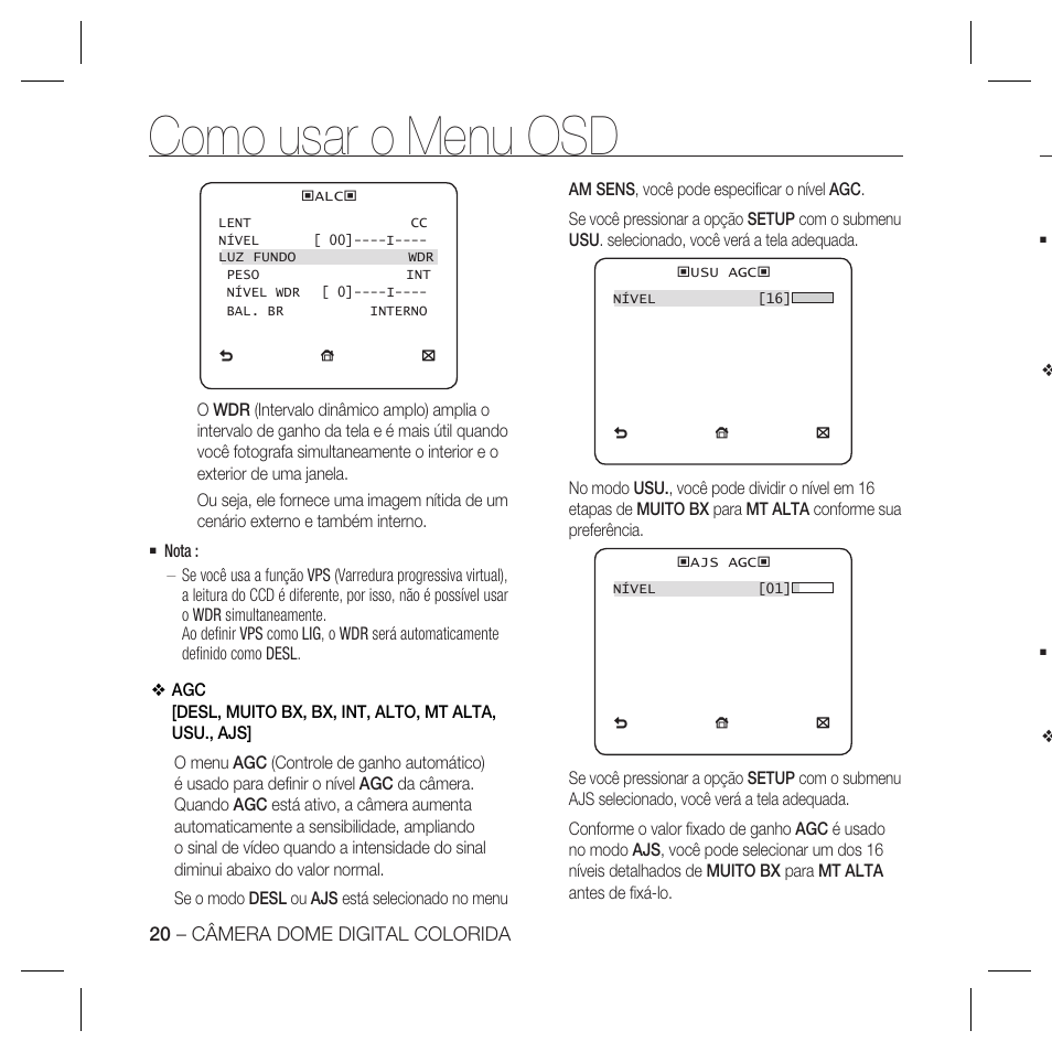 Como usar o menu osd | Samsung DOME SCC-B5369 User Manual | Page 130 / 146