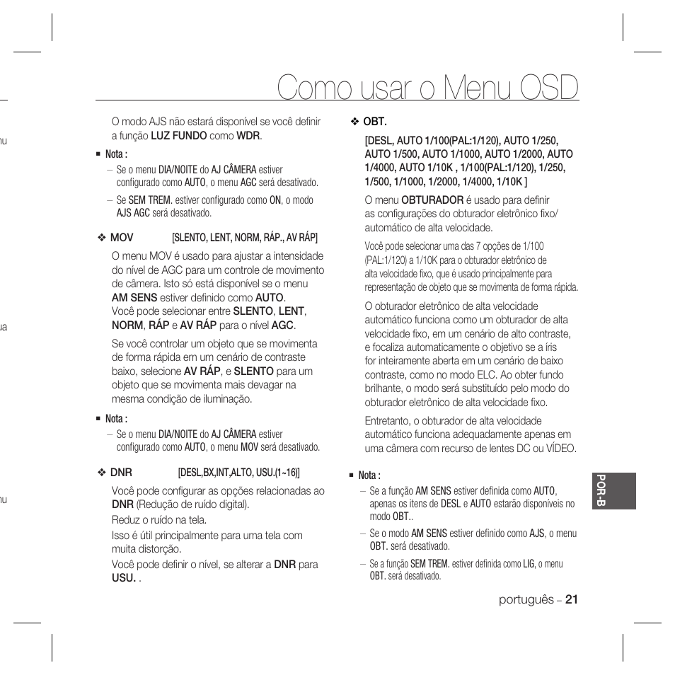Como usar o menu osd | Samsung DOME SCC-B5369 User Manual | Page 131 / 146