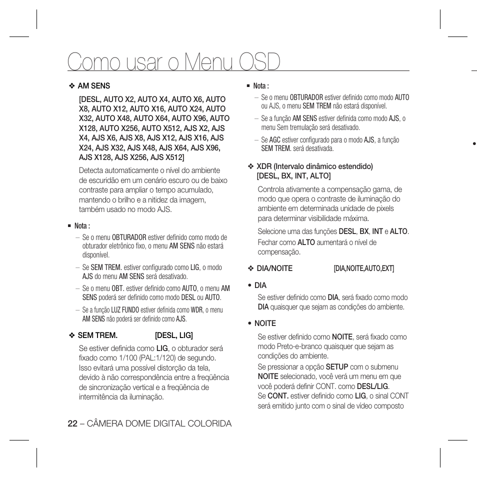 Como usar o menu osd | Samsung DOME SCC-B5369 User Manual | Page 132 / 146