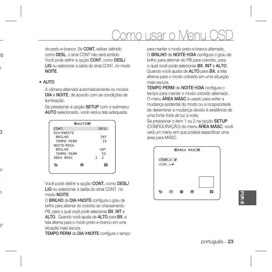 Como usar o menu osd | Samsung DOME SCC-B5369 User Manual | Page 133 / 146