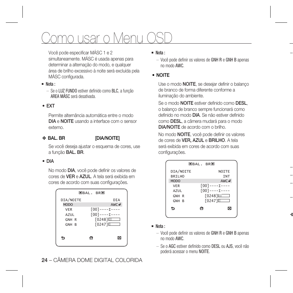 Como usar o menu osd | Samsung DOME SCC-B5369 User Manual | Page 134 / 146