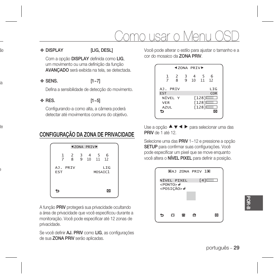 Como usar o menu osd, Configuração da zona de privacidade, Cdef | Samsung DOME SCC-B5369 User Manual | Page 139 / 146