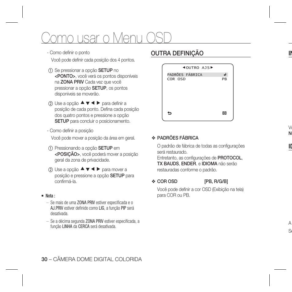 Como usar o menu osd, Outra definição | Samsung DOME SCC-B5369 User Manual | Page 140 / 146