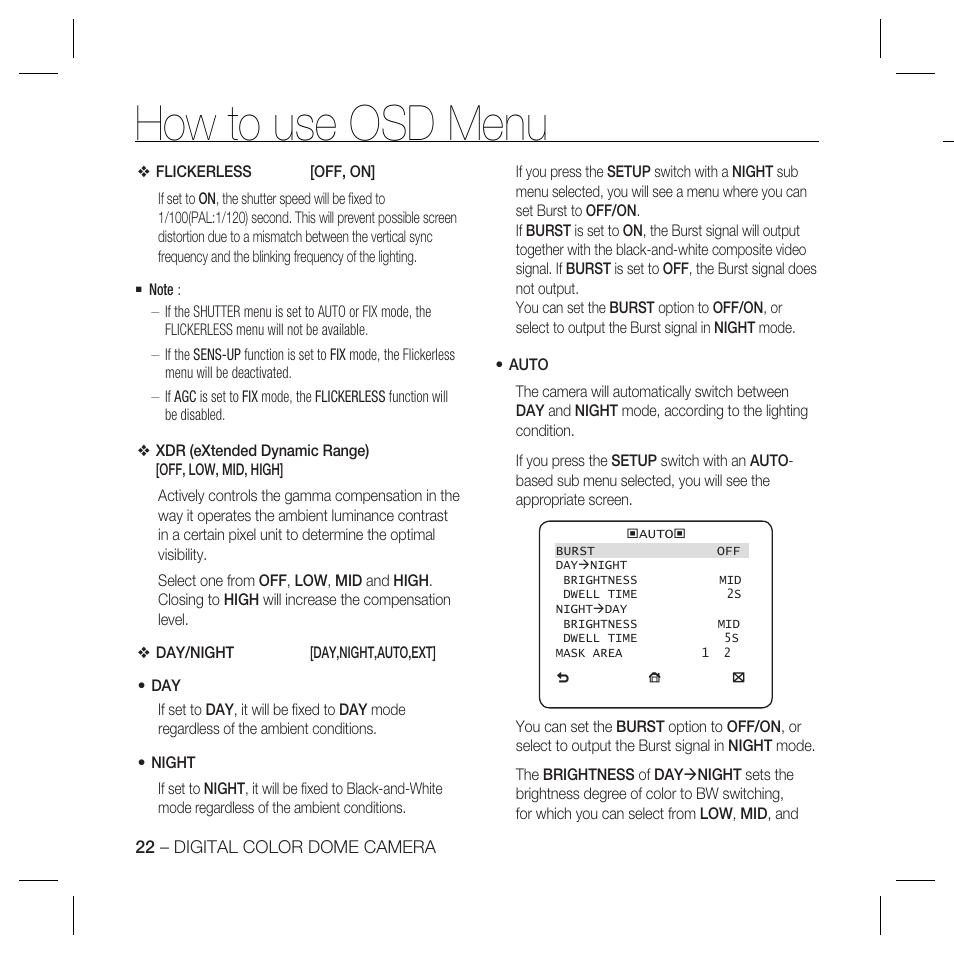 How to use osd menu | Samsung DOME SCC-B5369 User Manual | Page 22 / 146