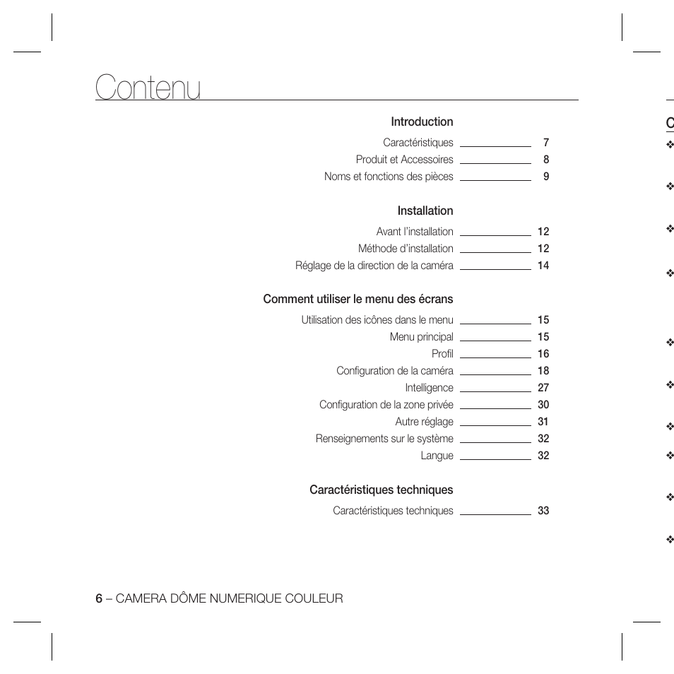Contenu | Samsung DOME SCC-B5369 User Manual | Page 42 / 146
