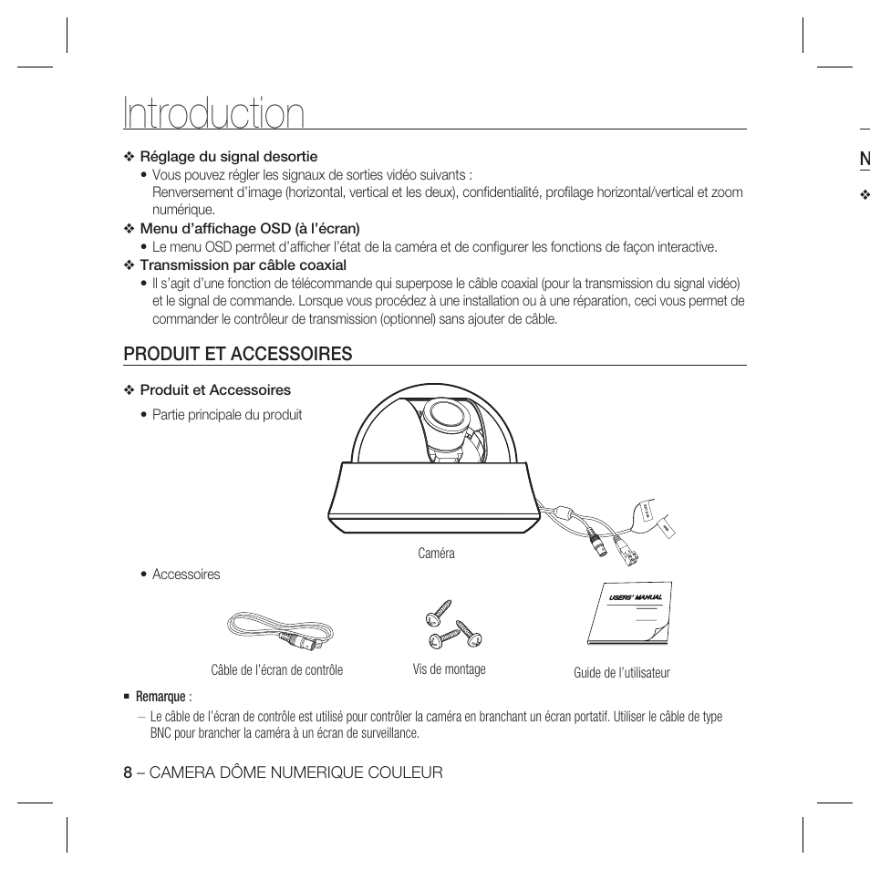 Introduction, Produit et accessoires | Samsung DOME SCC-B5369 User Manual | Page 44 / 146