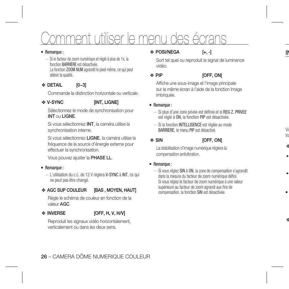 Comment utiliser le menu des écrans | Samsung DOME SCC-B5369 User Manual | Page 62 / 146