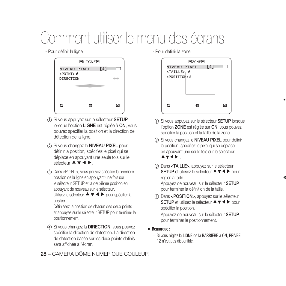 Comment utiliser le menu des écrans | Samsung DOME SCC-B5369 User Manual | Page 64 / 146