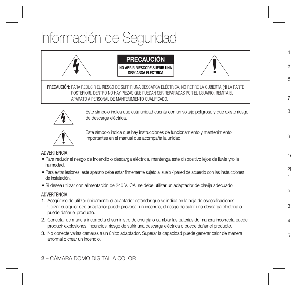 Información de seguridad, Precaución | Samsung DOME SCC-B5369 User Manual | Page 75 / 146