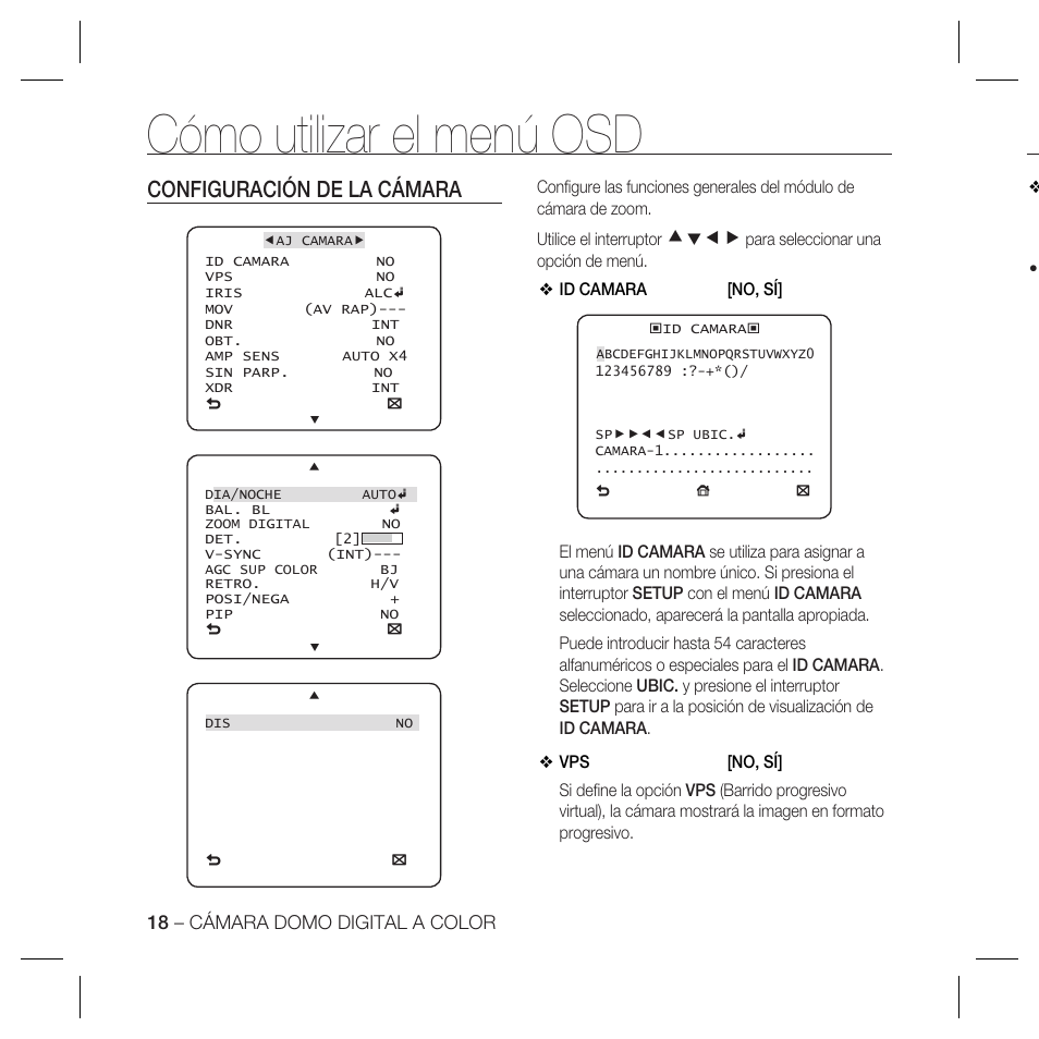 Cómo utilizar el menú osd, Configuración de la cámara, Cdef | Samsung DOME SCC-B5369 User Manual | Page 91 / 146