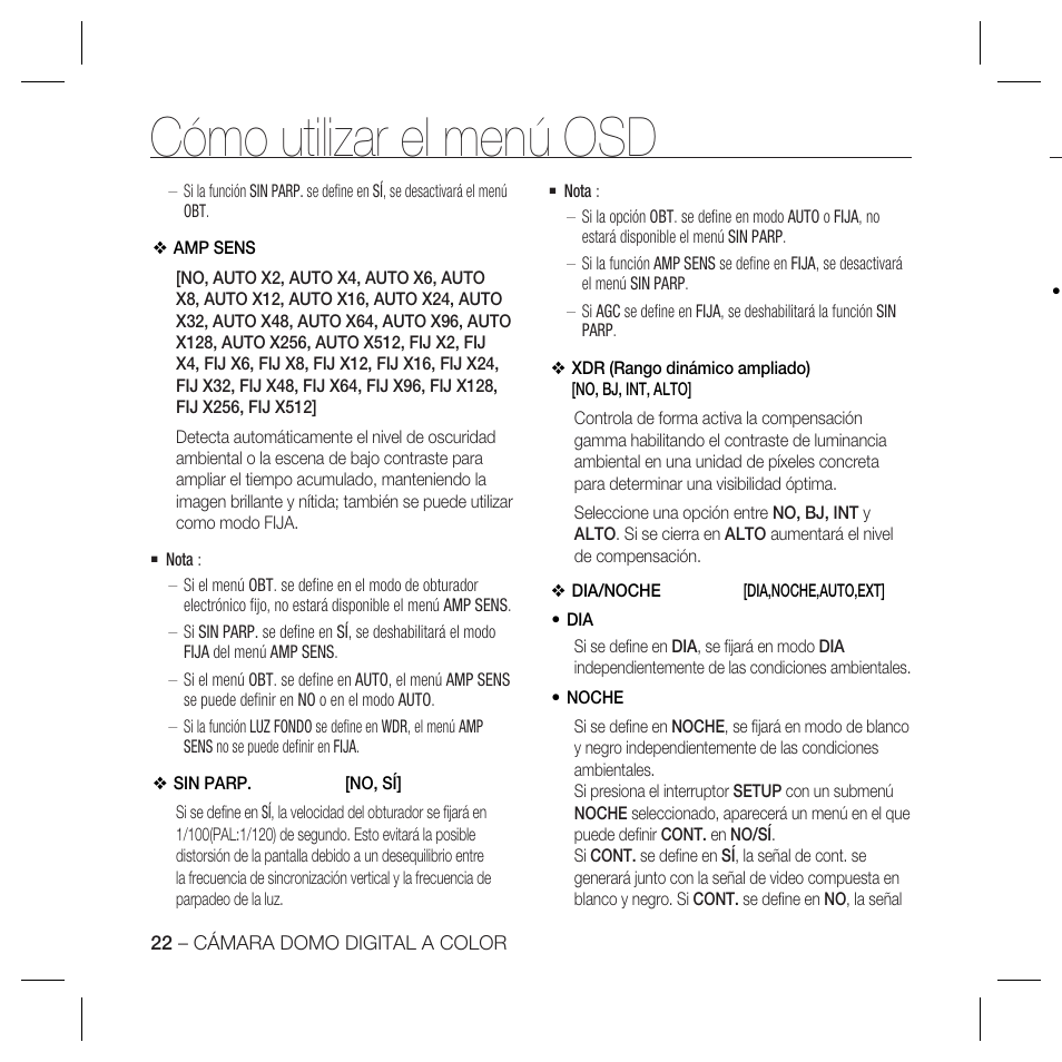 Cómo utilizar el menú osd | Samsung DOME SCC-B5369 User Manual | Page 95 / 146