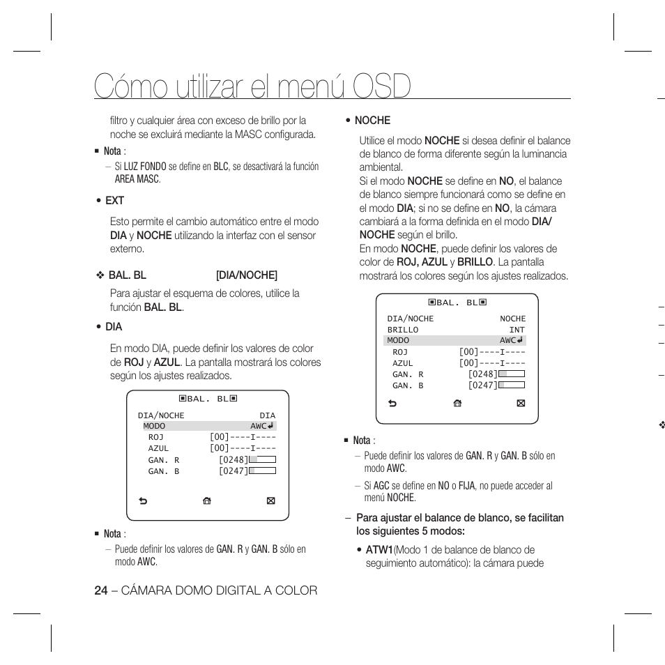 Cómo utilizar el menú osd | Samsung DOME SCC-B5369 User Manual | Page 97 / 146