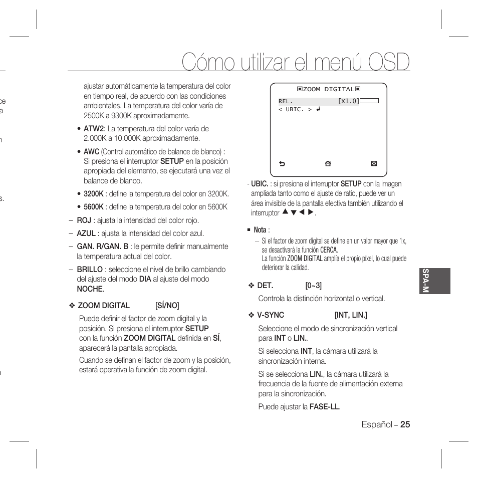 Cómo utilizar el menú osd | Samsung DOME SCC-B5369 User Manual | Page 98 / 146