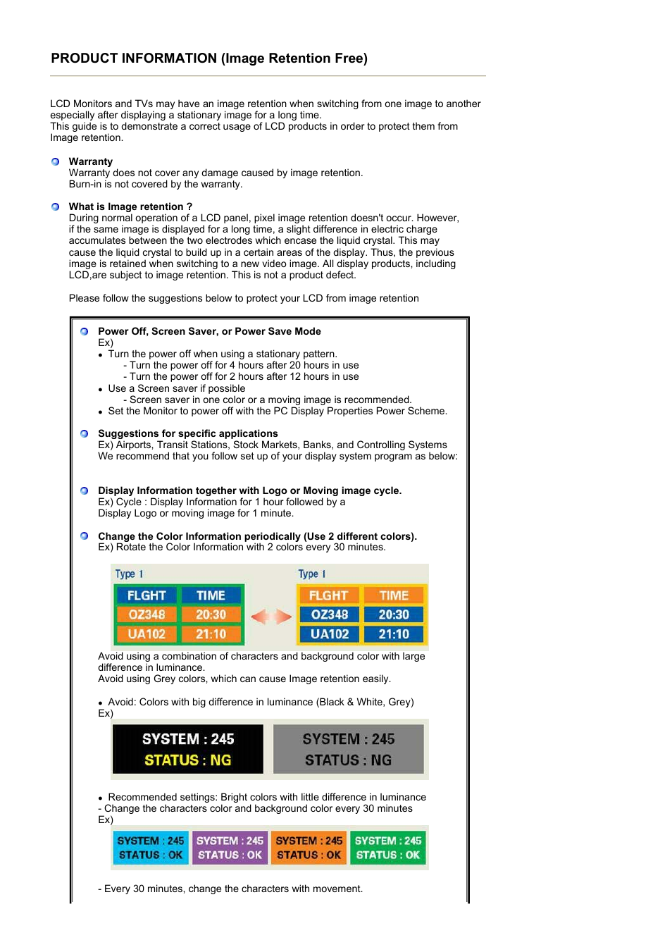 Image retention free, Product information (image retention free) | Samsung 220TN User Manual | Page 11 / 94