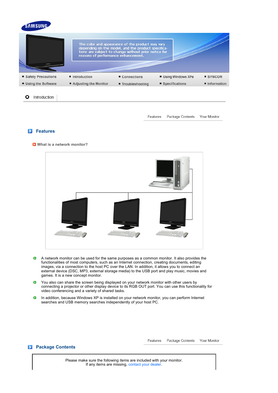 Introducion, Features, Package contents | Samsung 220TN User Manual | Page 13 / 94