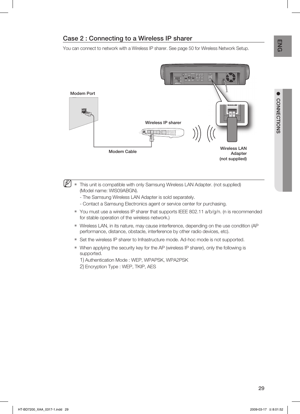 Case 2 : connecting to a wireless ip sharer | Samsung HT-BD7200 User Manual | Page 29 / 100