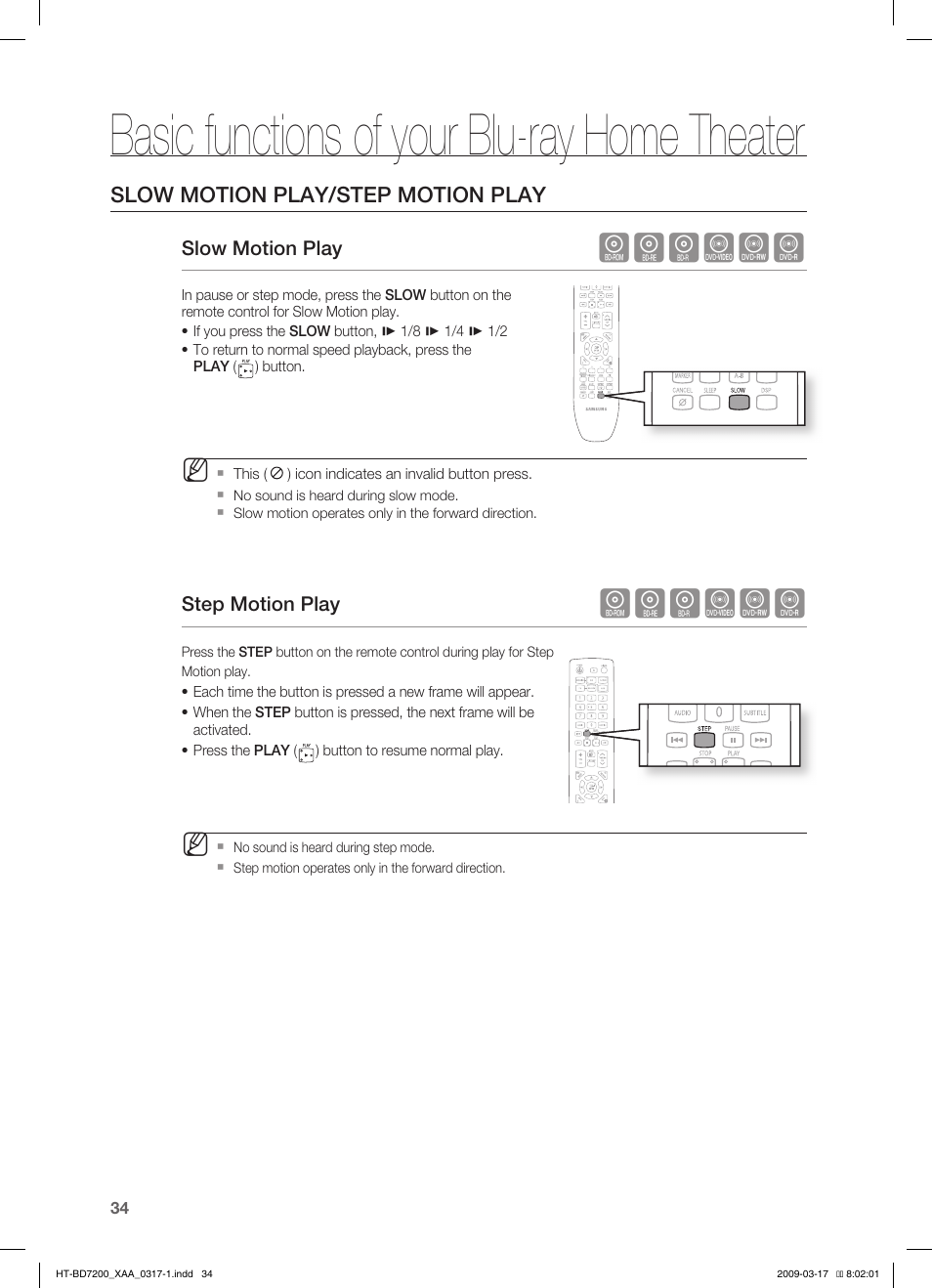 Slow motion play/step motion play, Basic functions of your blu-ray home theater, Hgfzcv | Samsung HT-BD7200 User Manual | Page 34 / 100