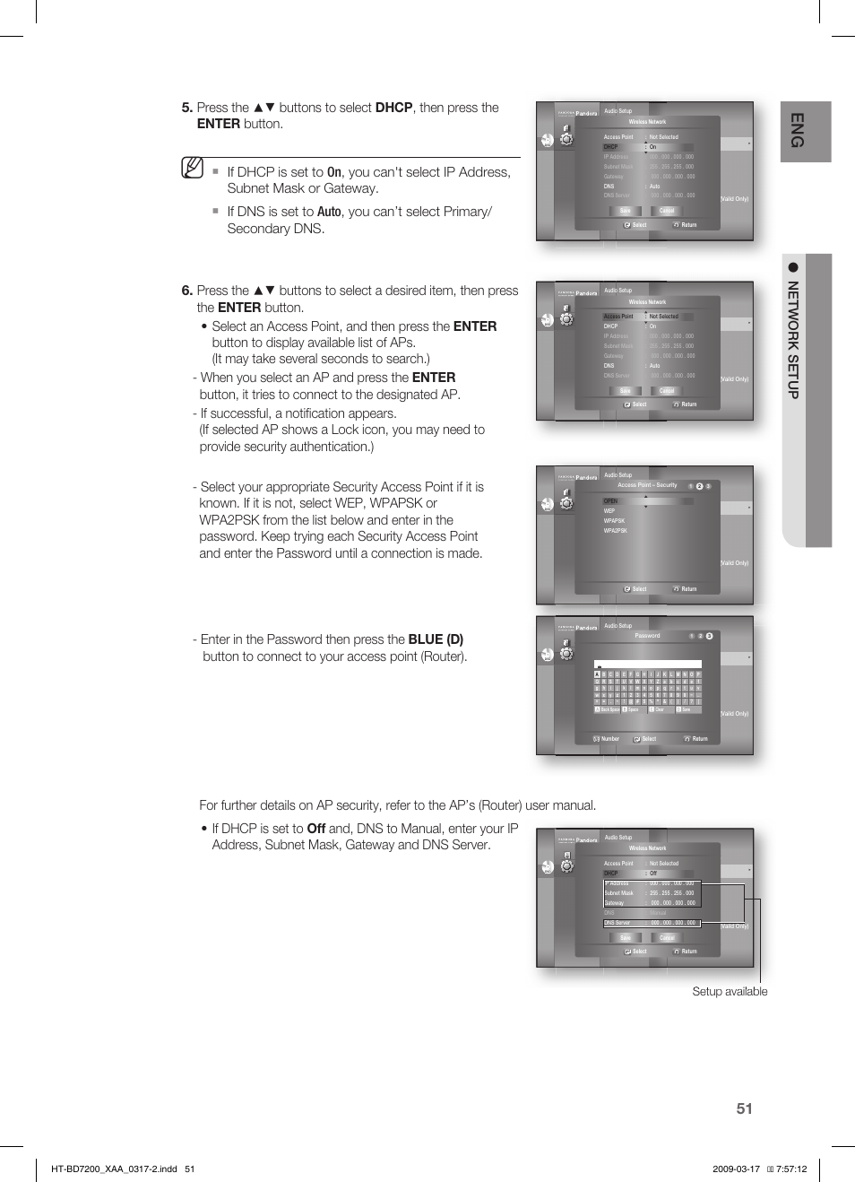 Setup available | Samsung HT-BD7200 User Manual | Page 51 / 100