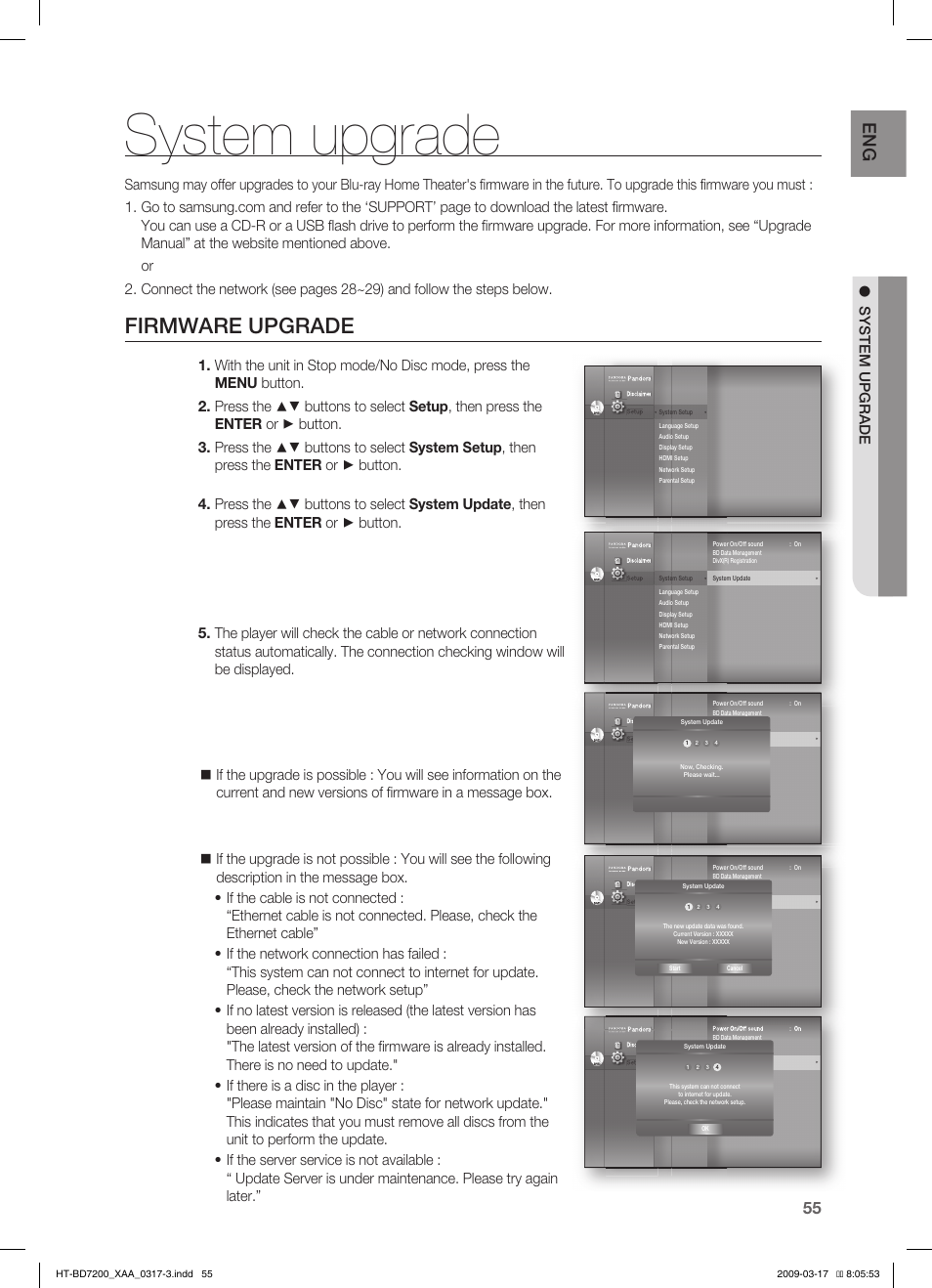 System upgrade, Firmware upgrade | Samsung HT-BD7200 User Manual | Page 55 / 100