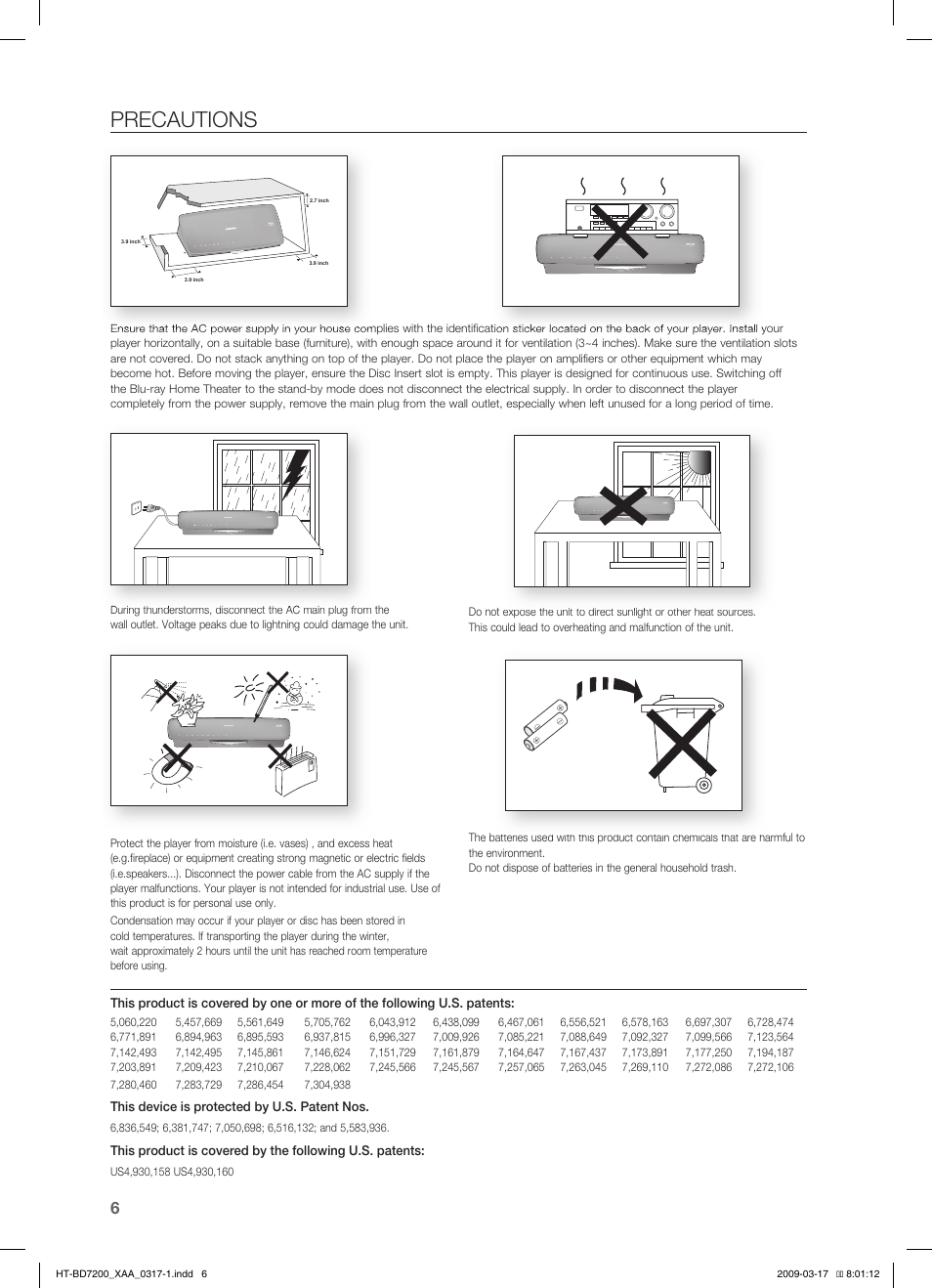 Precautions | Samsung HT-BD7200 User Manual | Page 6 / 100