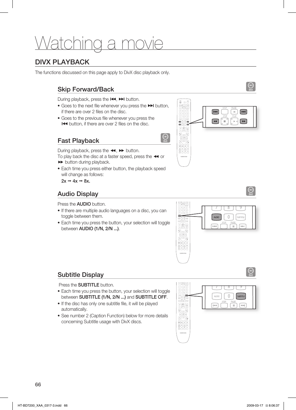 Watching a movie | Samsung HT-BD7200 User Manual | Page 66 / 100