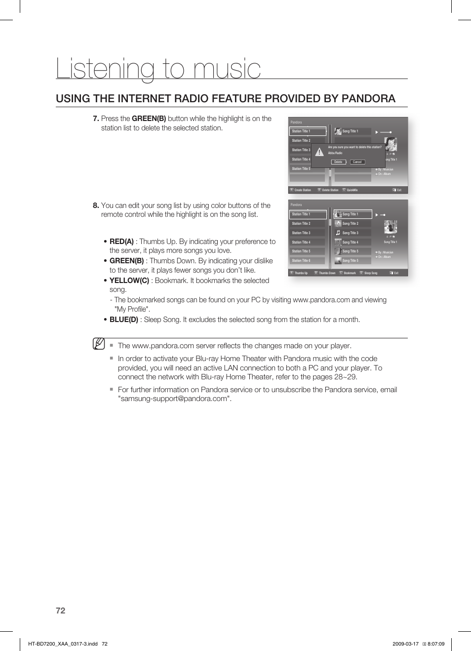 Listening to music | Samsung HT-BD7200 User Manual | Page 72 / 100