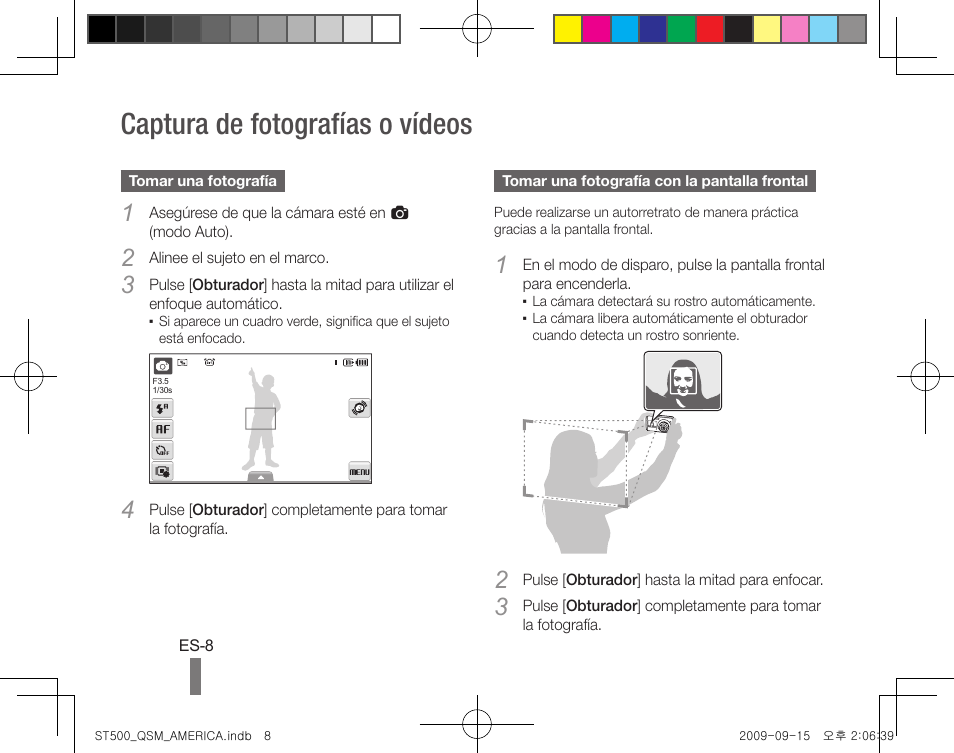 Captura de fotografías o vídeos | Samsung ST500 User Manual | Page 18 / 32