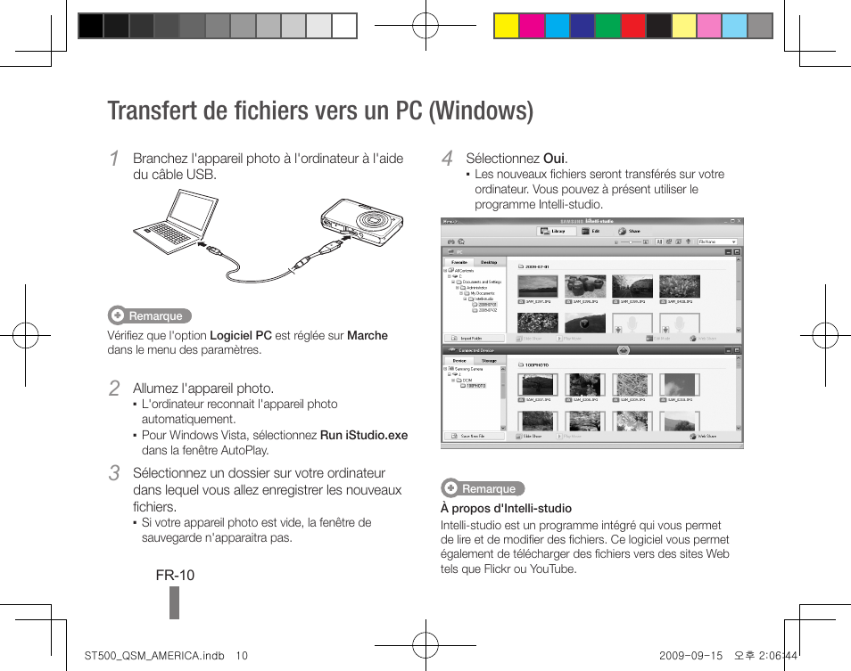 Transfert de fichiers vers un pc (windows) | Samsung ST500 User Manual | Page 30 / 32