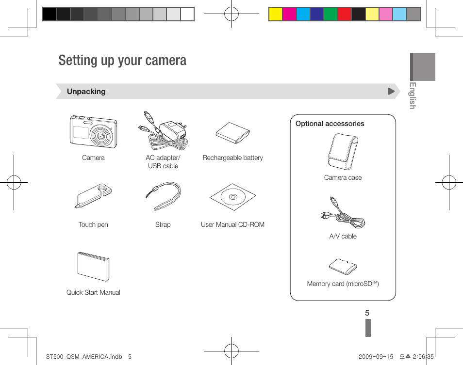 Setting up your camera | Samsung ST500 User Manual | Page 5 / 32