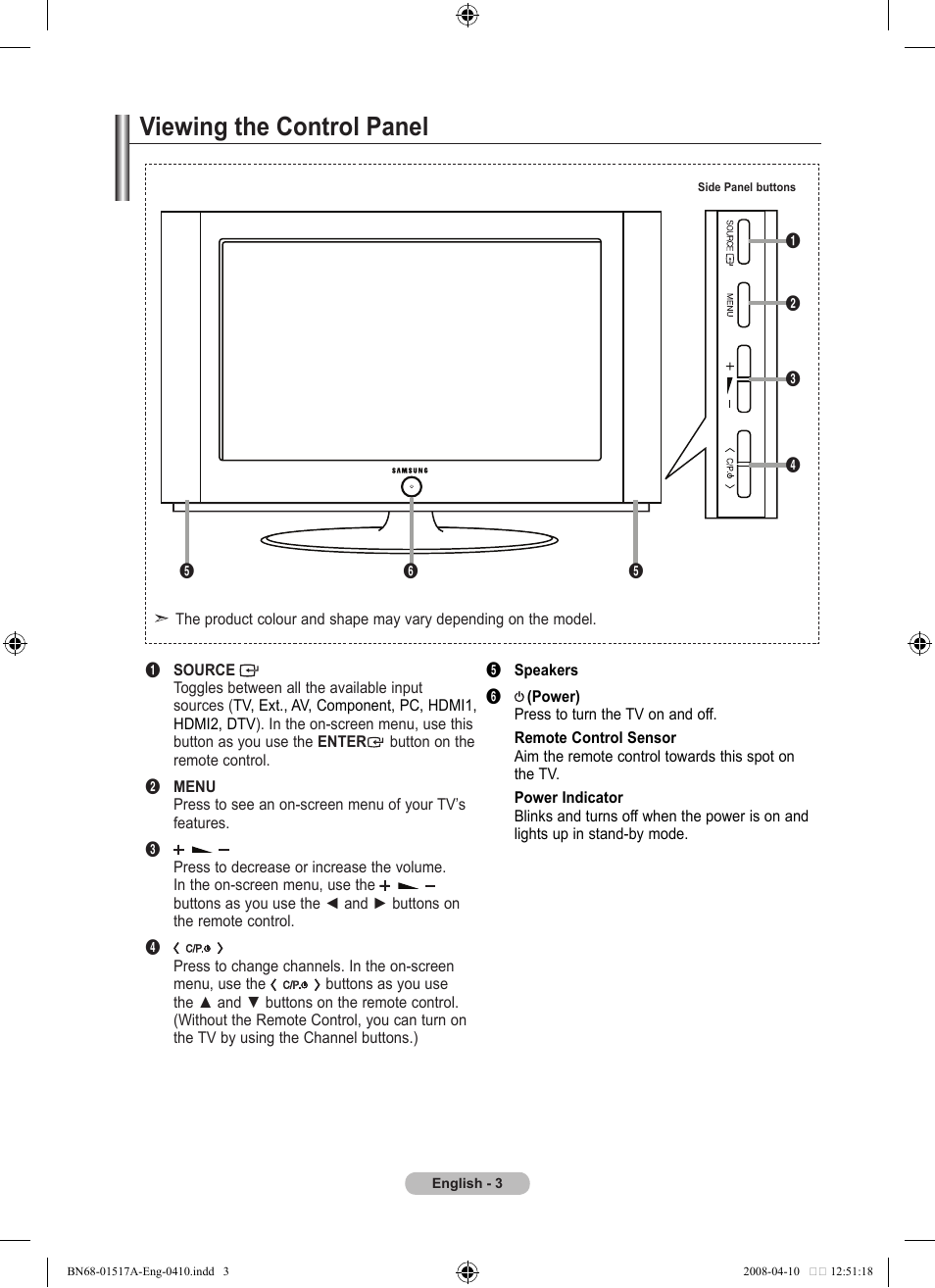 Viewing the control panel | Samsung LEA LEA BN68-01517A-00 User Manual | Page 5 / 51