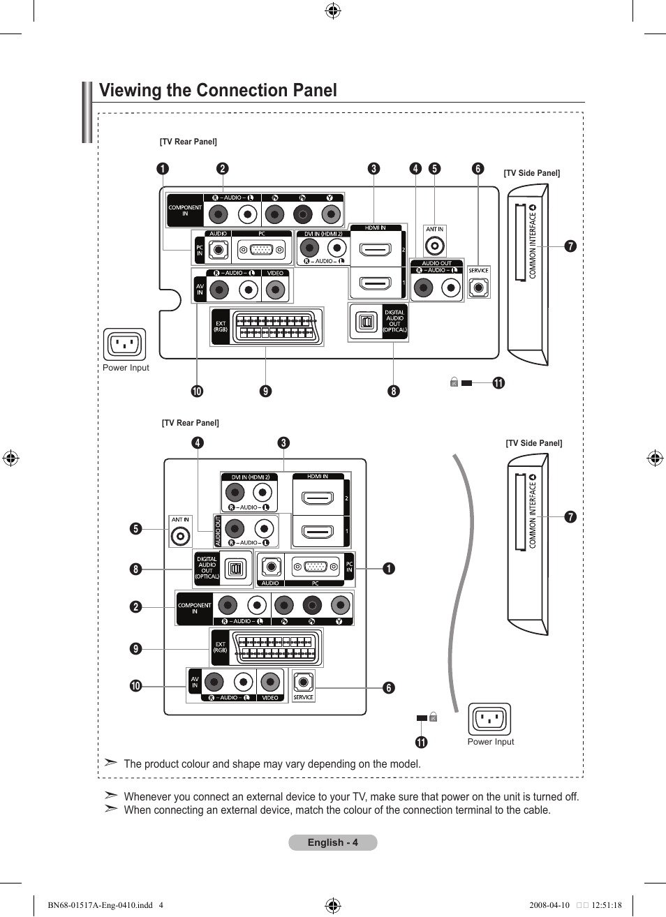 Viewing the connection panel | Samsung LEA LEA BN68-01517A-00 User Manual | Page 6 / 51