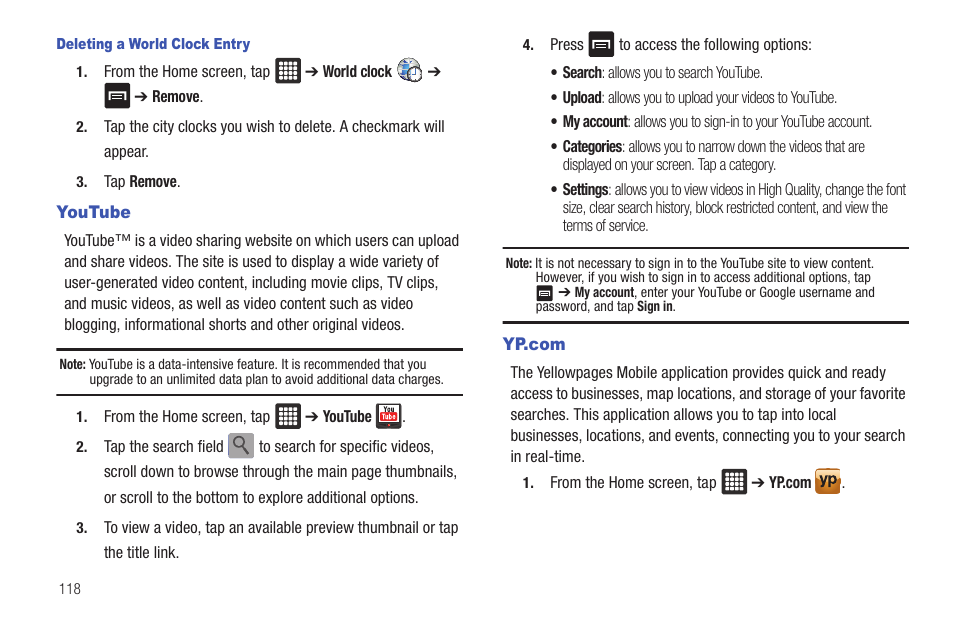 Youtube, Yp.com, Youtube yp.com | Samsung Galaxy Tab A3LSGHI987 User Manual | Page 122 / 146