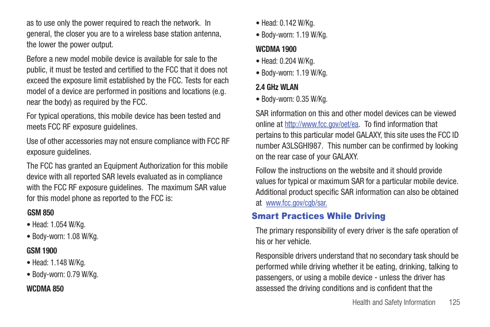 Smart practices while driving | Samsung Galaxy Tab A3LSGHI987 User Manual | Page 129 / 146