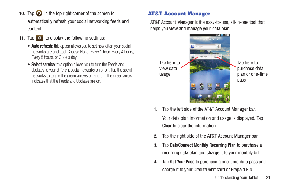 At&t account manager, Plan. for more information, refer to | Samsung Galaxy Tab A3LSGHI987 User Manual | Page 25 / 146