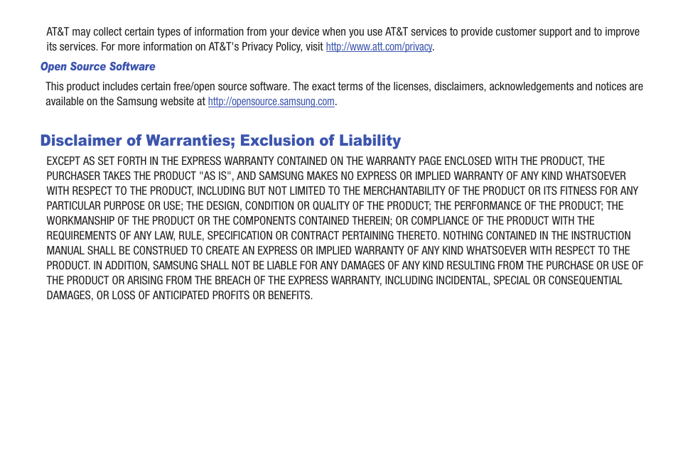 Disclaimer of warranties; exclusion of liability | Samsung Galaxy Tab A3LSGHI987 User Manual | Page 4 / 146