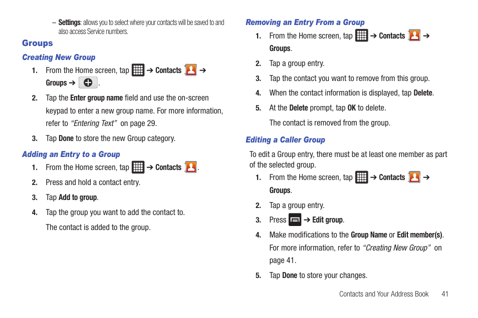 Groups | Samsung Galaxy Tab A3LSGHI987 User Manual | Page 45 / 146