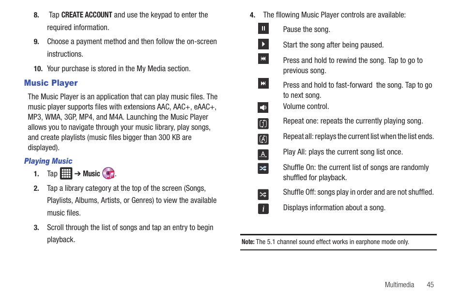 Music player | Samsung Galaxy Tab A3LSGHI987 User Manual | Page 49 / 146