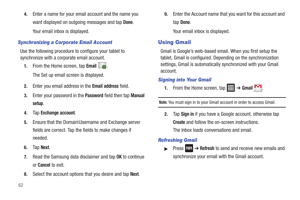 Using gmail | Samsung Galaxy Tab A3LSGHI987 User Manual | Page 66 / 146