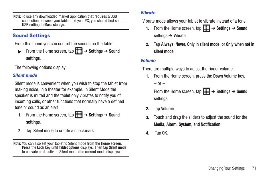 Sound settings | Samsung Galaxy Tab A3LSGHI987 User Manual | Page 75 / 146