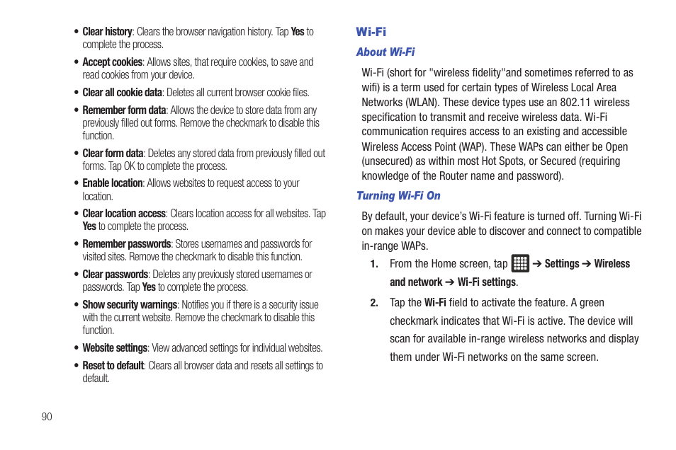 Wi-fi | Samsung Galaxy Tab A3LSGHI987 User Manual | Page 94 / 146