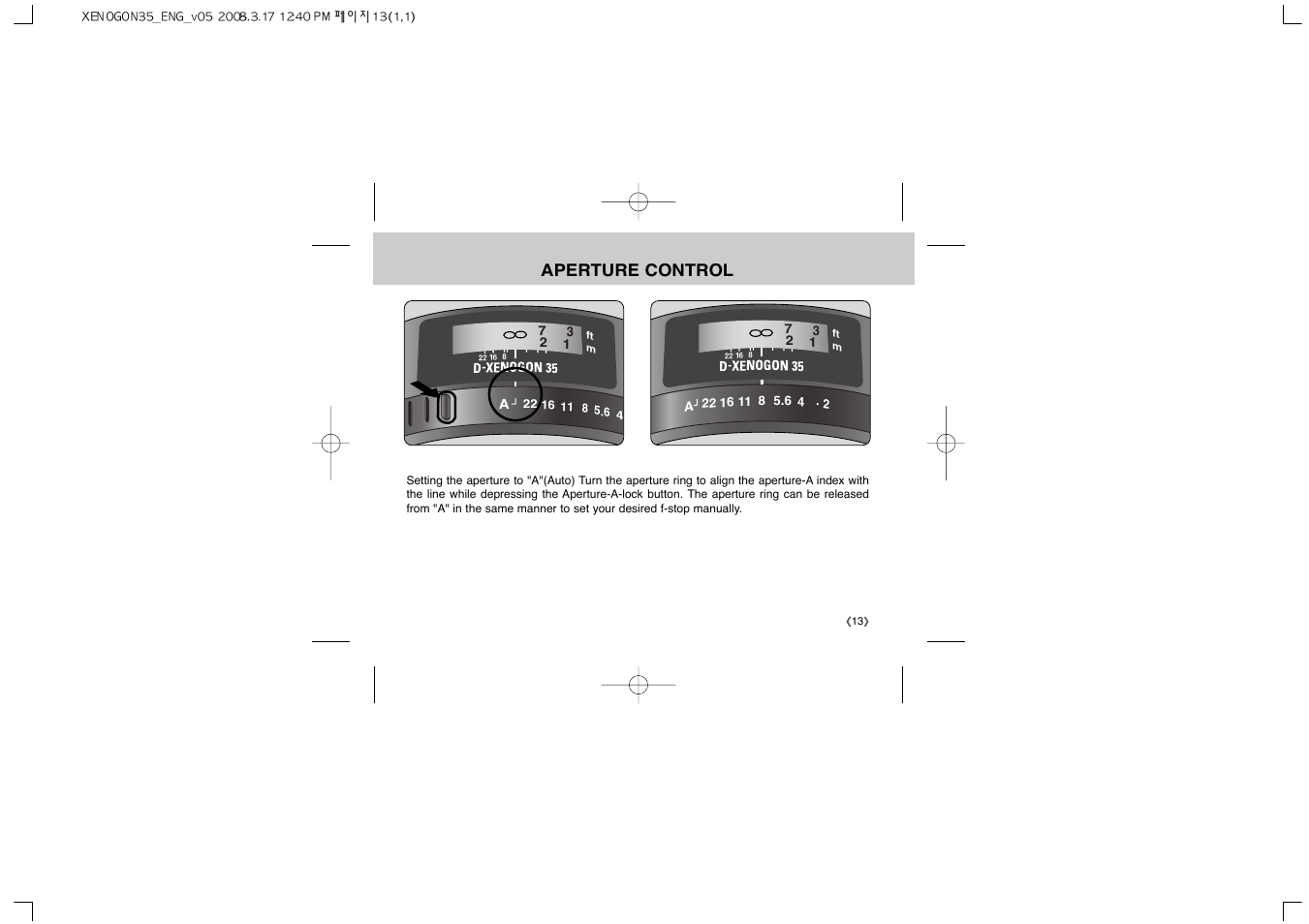 Aperture control | Samsung Schneider D-XENOGON 35 User Manual | Page 15 / 24