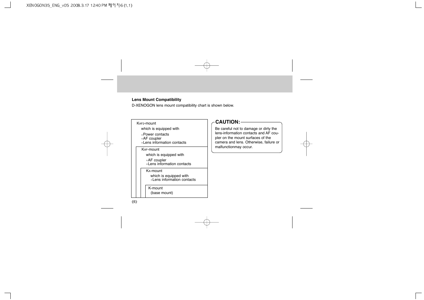 Caution | Samsung Schneider D-XENOGON 35 User Manual | Page 8 / 24