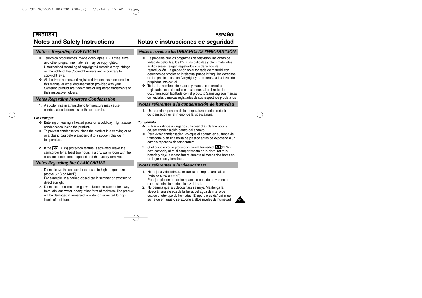 Notas e instrucciones de seguridad | Samsung SCD6050 User Manual | Page 11 / 166